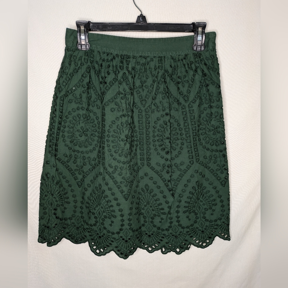 Loft Emerald Green Eyelet A line Skirt Size 2 Lined‎ Cotton